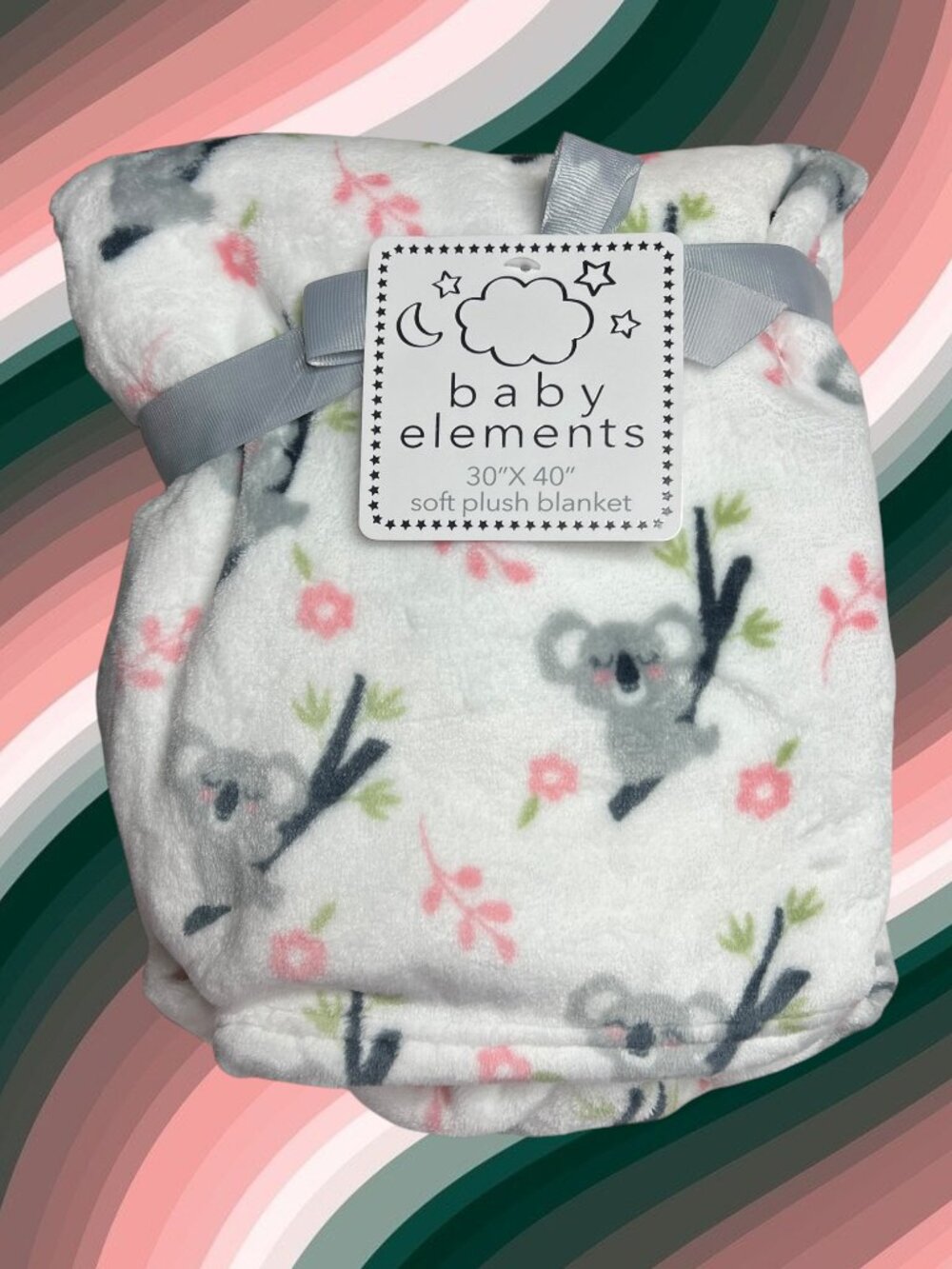 NWT Floral Flowers Koala Bears Plush Baby Blanket Gray Pink Beary Baby Elements
